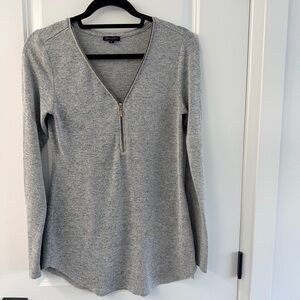 dynamite Gray Long Sleeve Zip V-Neck Top